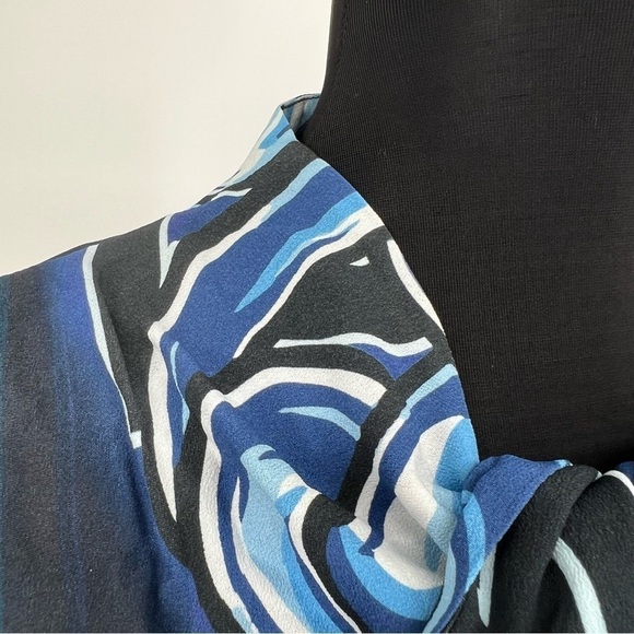 PINKO Logo Chain Print Blue White Sleeveless Tie Bow Blouse‎ - Picture 12 of 14